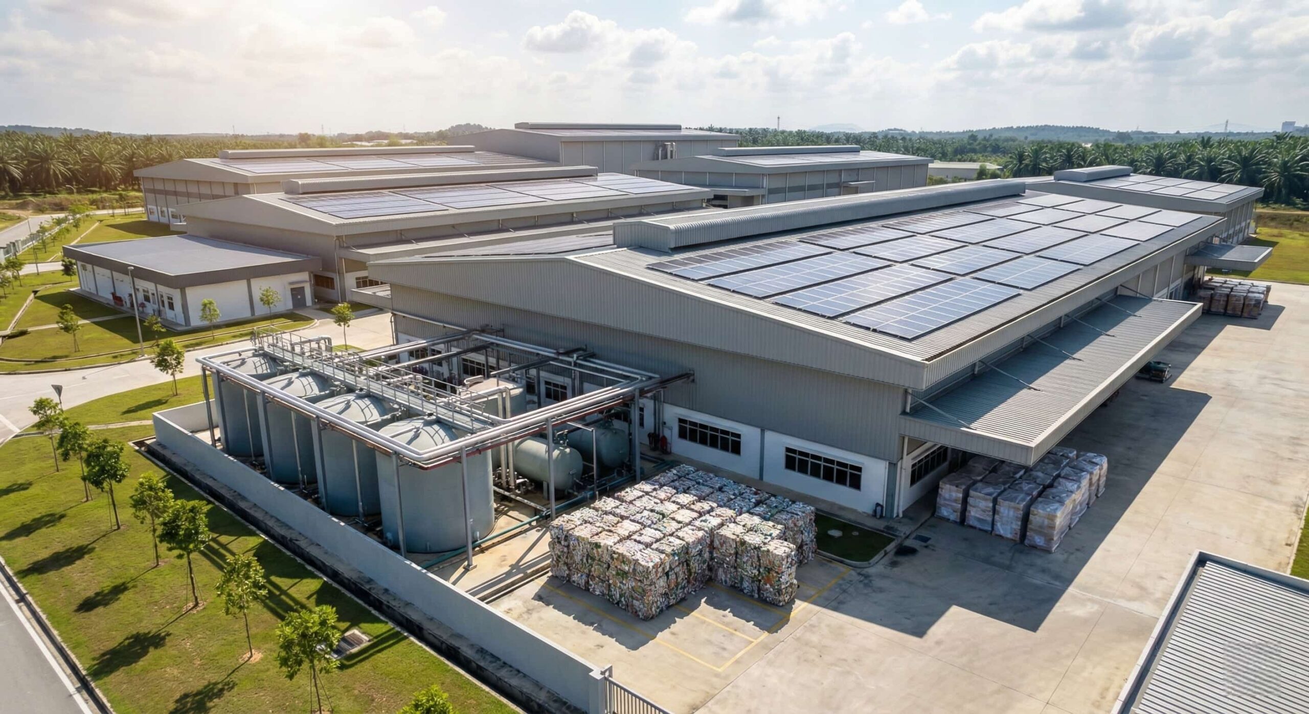 Ảnh minh hoạ do AI tạo: Nhà máy Ajinomoto Malaysia lắp đặt hệ thống điện mặt trời và triển khai các giải pháp tiết kiệm năng lượng, tái chế nước, giảm chất thải, trong cam kết phát triển bền vững dựa trên 4 trụ cột chiến lược, hướng tới mục tiêu cắt giảm 50% tác động môi trường vào năm 2030.