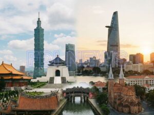 Đài Loan – Việt Nam: Hình minh họa ghép biểu tượng đô thị của Đài Bắc và TP.HCM, gợi bối cảnh các doanh nghiệp Việt theo dõi diễn biến tiêu dùng và mở rộng mạng lưới bán lẻ tại Đài Loan. (Ảnh: minh họa)