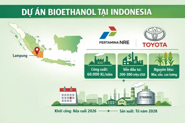 Pertamina và Toyota thúc đẩy dự án nhà máy bioethanol tại Lampung, Indonesia với mục tiêu khởi công từ nửa cuối 2026.