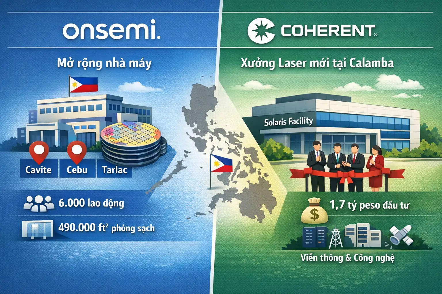 Coherent vừa mở xưởng laser 1.500 m2 ở Calamba, còn vốn mới của onsemi chưa được nêu
