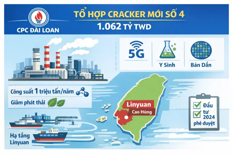 CPC Đài Loan thúc dự án cracker mới tại Linyuan với vốn 1.062 tỷ TWD.