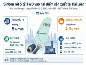 Nhà sản xuất Đài Loan Sinbon rót 5 tỷ TWD vào hai điểm sản xuất