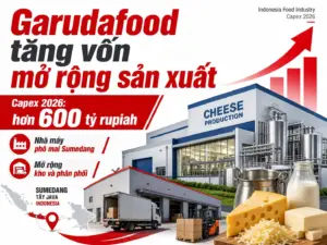 Garudafood tăng vốn đầu tư năm 2026, tập trung mở rộng sản xuất phô mai tại Sumedang và mạng kho phân phối ở Indonesia.