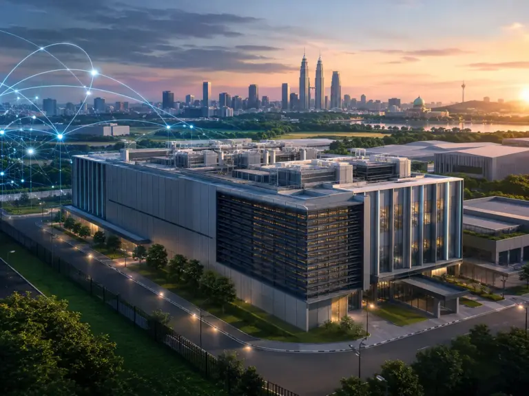 Trung tâm dữ liệu mới tại Malaysia được minh họa như một hạ tầng số kết nối khu vực, phục vụ nhu cầu điện toán đám mây, AI và lưu trữ dữ liệu.