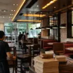 Nhân viên hoàn tất khâu chuẩn bị tại một cửa hàng ăn uống mới, phản ánh nhịp mở rộng điểm bán của Shakey’s tại Philippines.