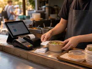 Một quầy hàng nhỏ tại Đài Loan chuẩn bị dùng công cụ thanh toán và hóa đơn số.