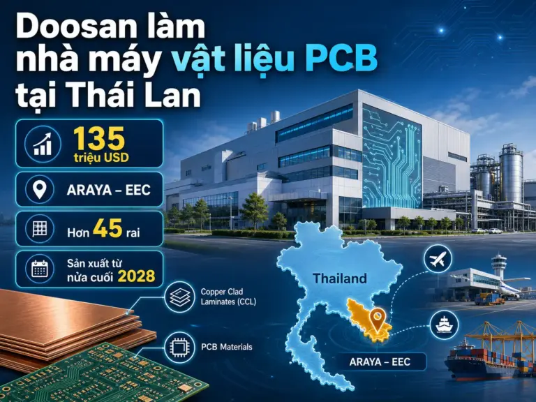 Doosan đầu tư 135 triệu USD xây nhà máy vật liệu PCB tại EEC Thái Lan, dự kiến sản xuất từ nửa cuối 2028.