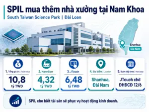SPIL chi 10,8 tỷ TWD mua thêm nhà xưởng tại Nam Khoa, mở rộng tài sản phục vụ hoạt động kinh doanh ở Đài Loan.