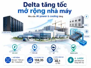 Delta Electronics tăng tốc mở rộng nhà máy tại nhiều thị trường khi nhu cầu thiết bị nguồn và tản nhiệt cho trung tâm dữ liệu AI tiếp tục tăng.