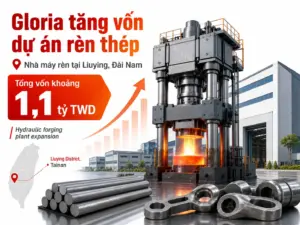 Gloria tăng vốn dự án rèn thép tại Đài Nam, nâng tổng ngân sách lên khoảng 1,1 tỷ TWD.