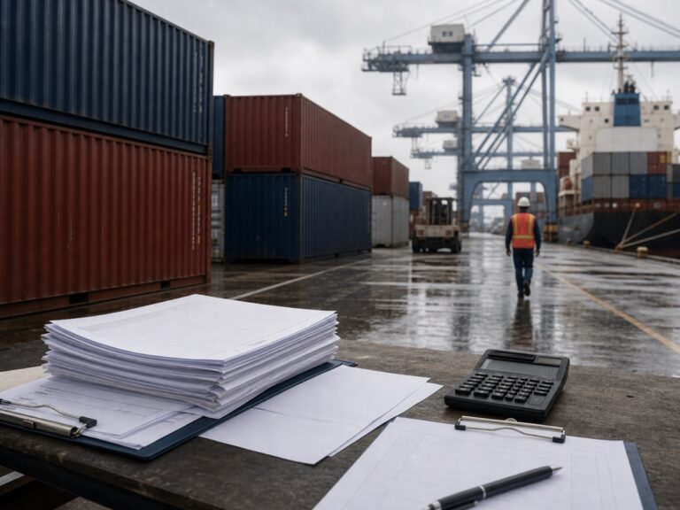 Container và hồ sơ vận tải gợi lại chi phí vốn khi hàng nằm ở cảng. Ảnh minh họa tin tức.