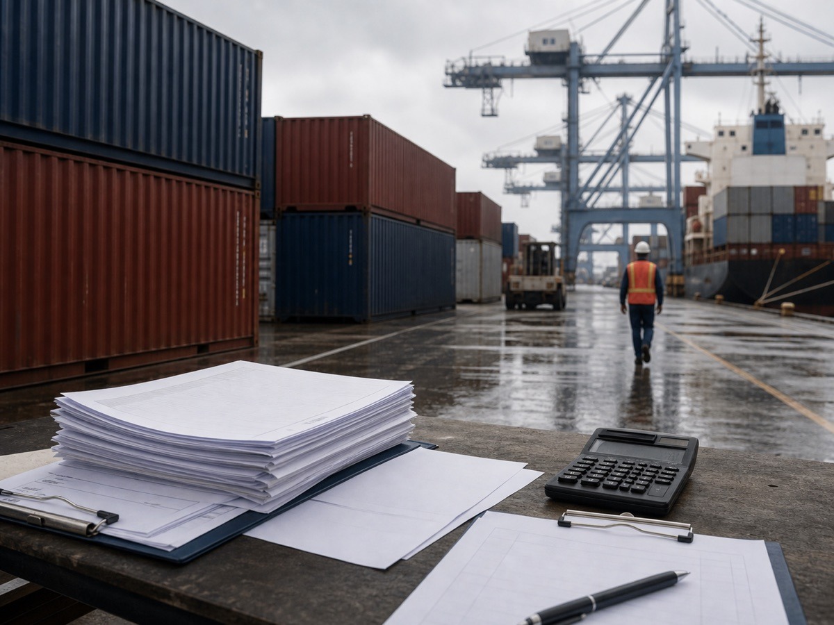 Container và hồ sơ vận tải gợi lại chi phí vốn khi hàng nằm ở cảng. Ảnh minh họa tin tức.