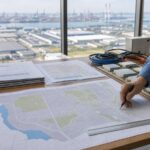 Bản đồ khu công nghiệp và mô hình kho xưởng trên bàn quy hoạch. Ảnh minh họa tin tức.