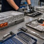 Linh kiện xe điện và khay kiểm định trong xưởng nhà cung cấp nhỏ. Ảnh minh họa tin tức.