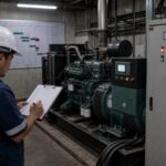 Tủ điện nhà máy và máy phát dự phòng đặt cạnh sổ kiểm tra vận hành. Ảnh minh họa tin tức.