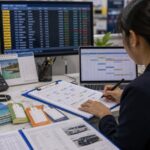 Quầy điều phối du lịch với lịch chuyến bay, thẻ hành lý và phiếu đặt xe. Ảnh minh họa tin tức.