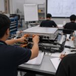 Bàn đào tạo kỹ thuật xe điện gợi lại chi phí chuẩn bị nhân lực trước dây chuyền. Ảnh minh họa tin tức.