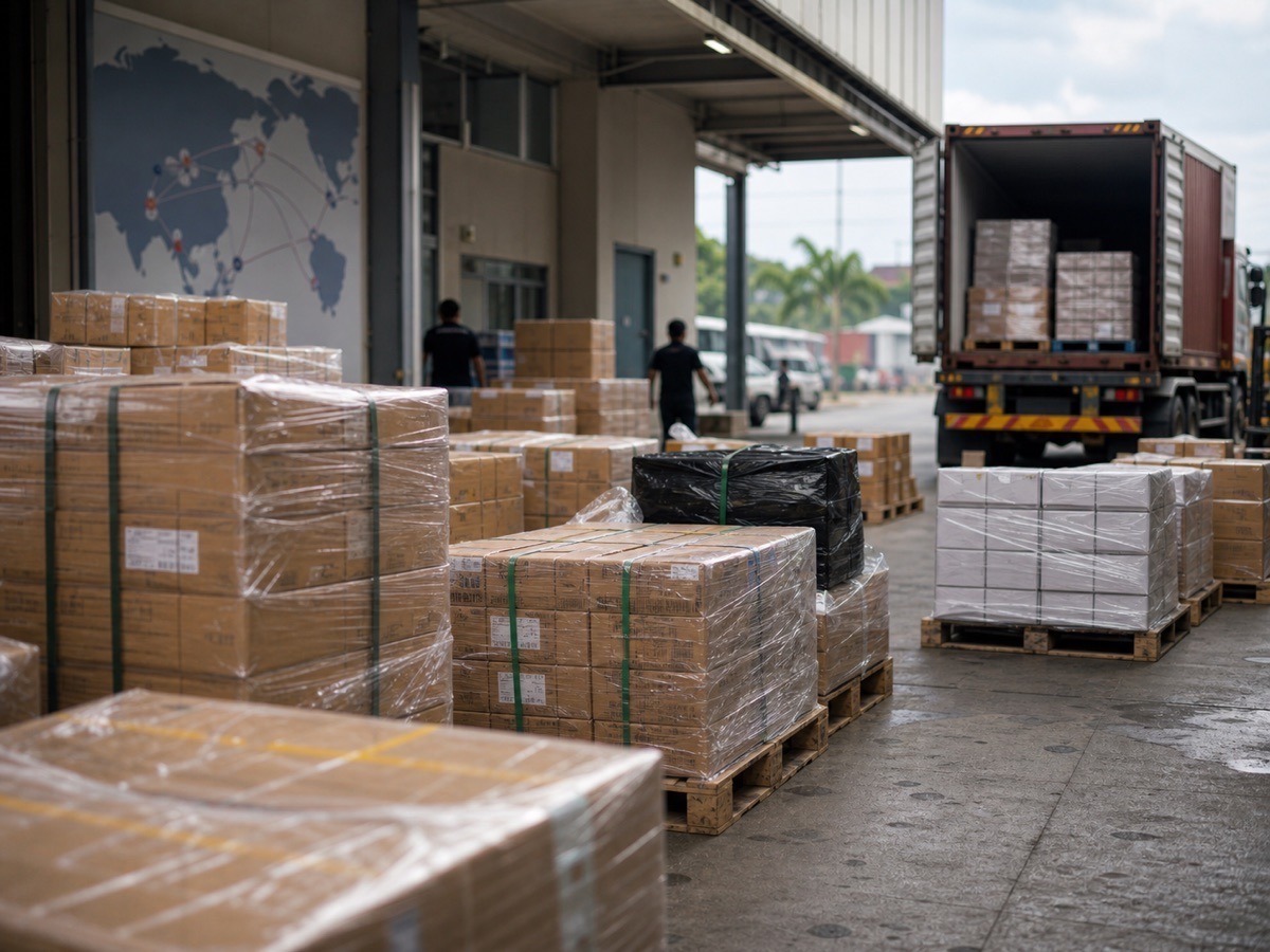 Khu gom hàng logistics gợi nhắc áp lực cân bằng xuất nhập khẩu của Malaysia. Ảnh minh họa tin tức.