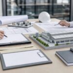 Bàn giao dịch đầu tư với mô hình nhà máy nhỏ và hồ sơ trống. Ảnh minh họa tin tức.