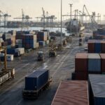 Cảng container và đường xe kéo gợi lại chi phí thời gian quay vòng hàng hóa. Ảnh minh họa tin tức.