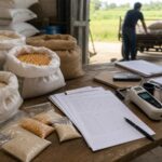 Mẫu gạo, ngô và phiếu khảo sát mùa vụ trong kho nông sản. Ảnh minh họa tin tức.