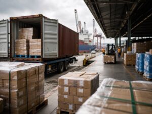Khu bốc dỡ hàng hóa phản ánh nhịp xuất nhập khẩu đang hụt hơi của Philippines. Ảnh minh họa tin tức.