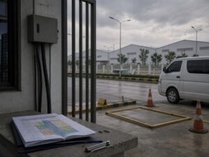 Thiết bị dịch vụ bán dẫn và phiếu bảo dưỡng không chữ trong phòng kỹ thuật. Ảnh minh họa tin tức.
