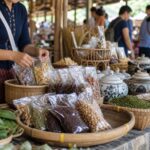Quầy hàng địa phương gợi nhắc sức ép mùa vụ với sản phẩm GI Thái Lan. Ảnh minh họa tin tức.