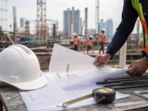 Vật liệu công trường và hồ sơ trơn gợi lại chi phí bảo lãnh trong hợp đồng xây dựng. Ảnh minh họa tin tức.