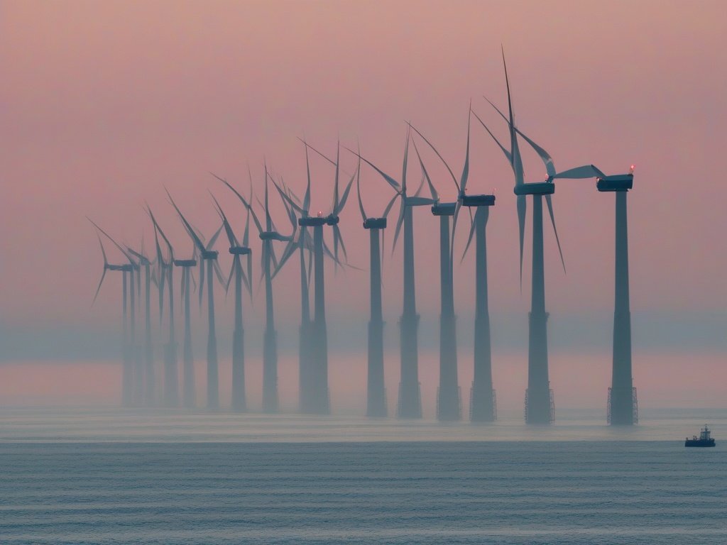 Ảnh minh họa tuabin điện gió ngoài khơi và tàu dịch vụ trên biển, minh họa quy hoạch offshore wind của Đài Loan tới năm 2039