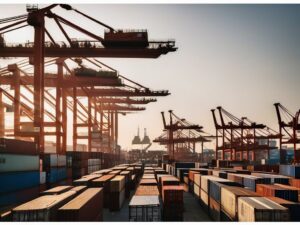 Cảng container và khu công nghiệp minh họa chuỗi cung ứng Trung Quốc+1 tại Đông Nam Á