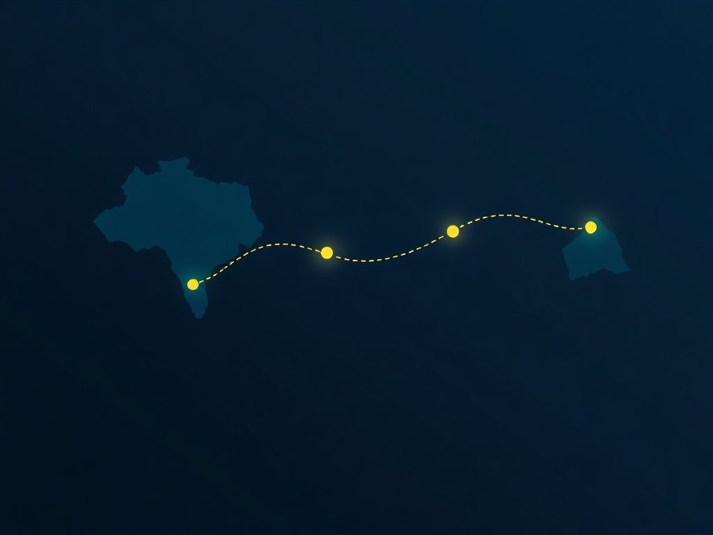 Bản đồ trừu tượng mô tả tuyến thương mại giữa Indonesia và Mỹ, bối cảnh bài viết về thuế đối ứng 10%