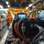 Module pin xe điện trên dây chuyền lắp ráp tại Thái Lan, không có người, không có chữ đọc được